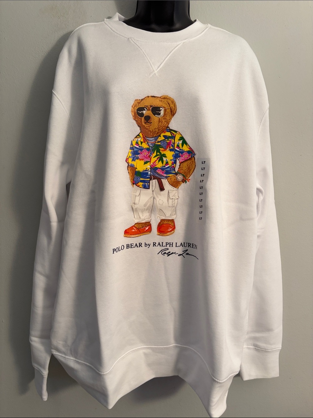 Ralph Lauren White Crewneck Sweatshirt with Colorful Polo Bear Graphic